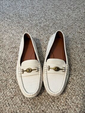 Coach Cream Leather Loafers with Brass Hardware
